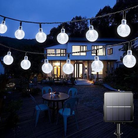Guirlande lumineuse solaire d’extérieur, 50 LED, 7 m, étanche, 8 modes d’éclairage, intérieur/extérieur - Pour jardin, terrasse, cour, maison, fête, mariage, festival (blanc transparent)