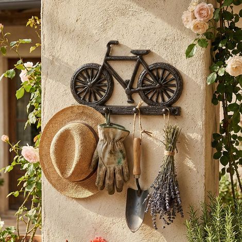 Porte-clés mural en fonte avec 4 crochets et revêtement anti-rayures – Idéal pour l'entrée, la cuisine ou la grange (19 x 10,5 cm) (1/4)