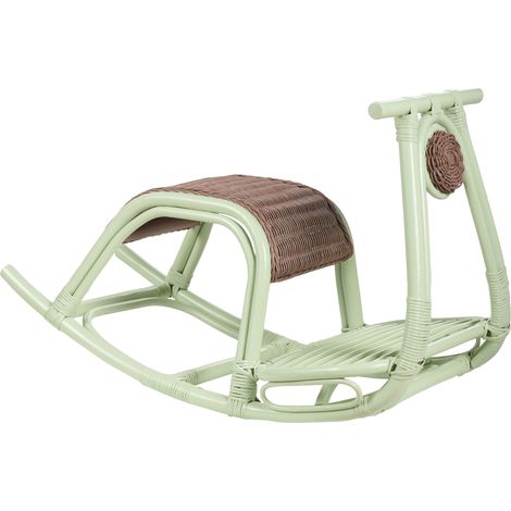 Silla mecedora infantil estilo boho rústico ratán para niños interior exterior verde claro Aspria