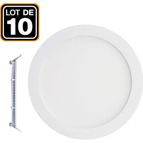 Europalamp – Lot de 10 spots encastrables LED 6W ronds extra-plats – Blanc neutre 4500K – Pour montage en plafond – Aluminium IP20
