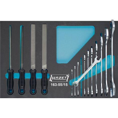 Jeu d'outils HAZET, double clé à fourche, limes 163-55/15 15 pièces (1/2)