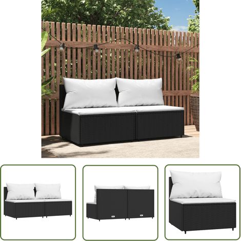 Canapés centraux de jardin et coussins 2pcs, Canapé d'extérieur, Meuble de jardin, Noir Résine tressée OIB5879E (1/5)