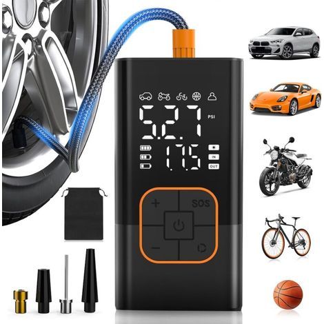 Gonfleur Pneus Voiture sans Fil, Compresseur à Air Portatif avec Manomètre Numérique (150 PSI), Double Affichage, Batterie Rechargeable, Lampe LED, Pompe a Velo pour Voiture, Moto, Vélo, Ballon (1/4)