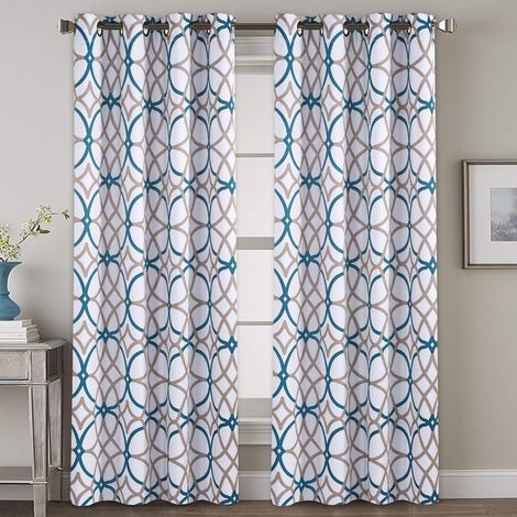 Cortinas opacas con aislamiento térmico para sala de estar - 132 cm de ancho x 213 cm de largo - Juego de 2 paneles - Patrón geométrico azul grisáceo