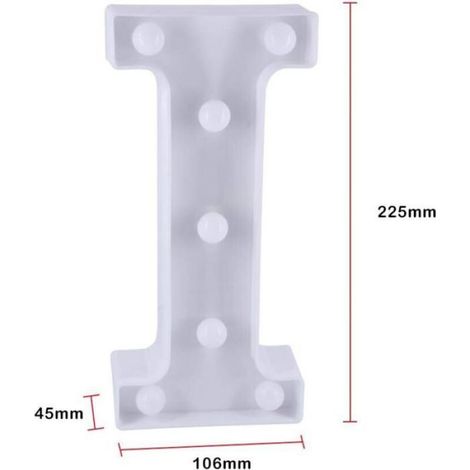 Lettre Lumineuse LED - Plastique ABS - Blanc Chaud - Décoration Mariage Fête Intérieure - Lettre I