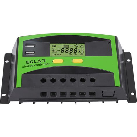 12V/24V PWM-Solarladeregler mit zwei USB-Anschlüssen und zwei Tasten, mit LCD-Bildschirm, für Haus und Garten, 30A 360W (12V) 720W (24V) (1/5)