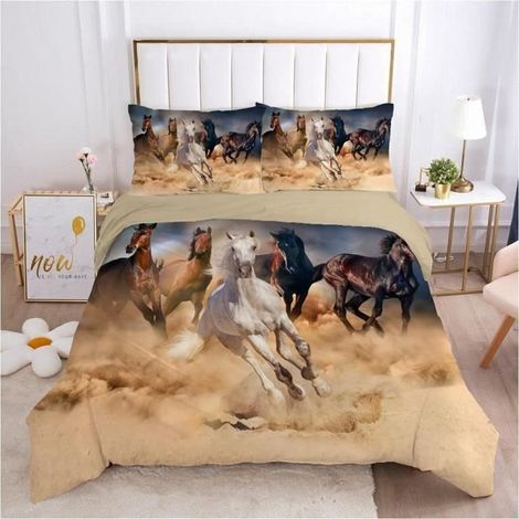 Housse de Couette - Marque - Cheval imprimé - Microfibre premium - Fermeture éclair cachée (1/4)