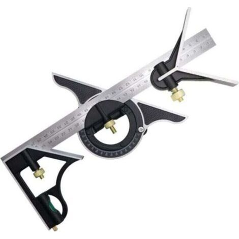 Squadra combinata da 300 mm, squadra da falegname, righello angolare in acciaio inossidabile, squadra combinata con livella a bolla e pratico indicatore di linea, ideale per la lavorazione del legno (1/4)