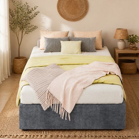 MEUBLIV Cama 90x200 cm gris de terciopelo – arcón con elevación a gas, sin colchón (1/5)