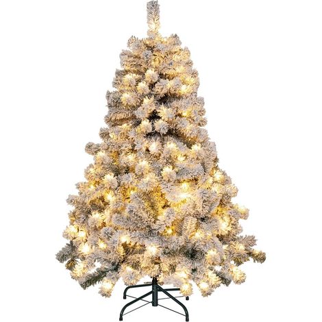 4.5FT Pre-Lit Artificial Christmas Tree Snow-flocked Xmas Tree 150 LED Lights (1/5)