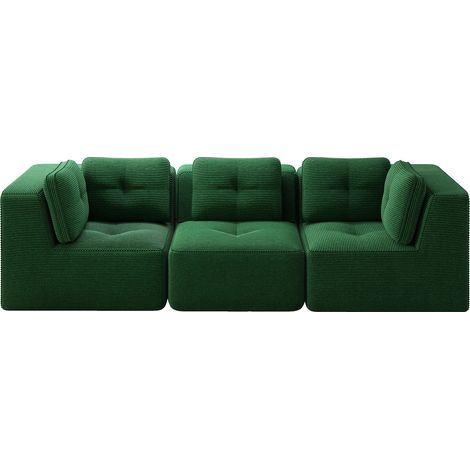 Canapé d’angle modulaire en velours côtelé vert, 3 places, assise profonde 74 cm, sans montage, dossier moelleux, pour salon cocooning familial CHICFURN (1/5)