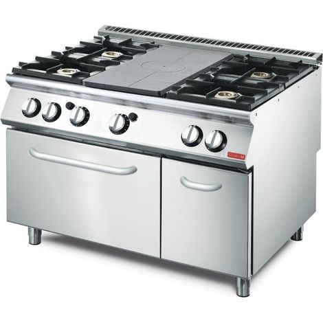 Fourneau plaque coup de feu 4 brûleurs - four à gaz 8 kw et placard - Gastro M (1/2)