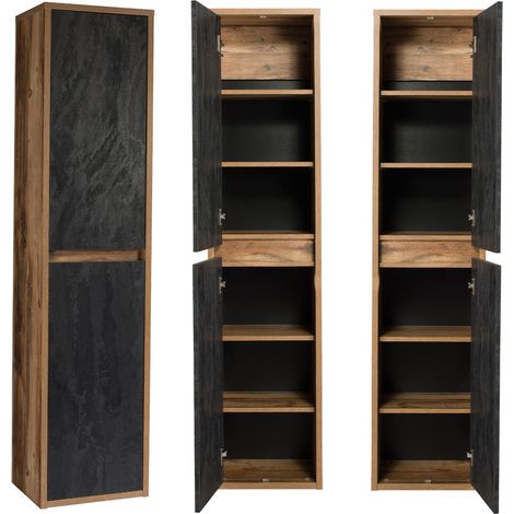Badezimmmer Hochschrank HARLOW-56 Eiche mit Beton dunkel, B/H/T: ca. 40/170/33 cm (1/5)