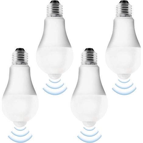 Pack de 4 Ampoules LED E27 Avec Détecteur de Mouvement : Lampe PIR 15W Blanc Froid 6500K, Capteur de Lumière, Économie d'Énergie Pour Couloir, Garage, Escaliers, Balcon (1/5)