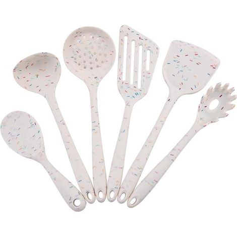Juego de utensilios de cocina de silicona - 6 piezas - Para uso diario - Resistente al calor hasta 390 °C - 6 piezas - Blanco (1/5)