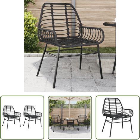 The Living Store Chaises de jardin lot de 2 Noir Résine tressée - Chaise De Jardin - Mobilier De Jardin - Résine Tressée - Fauteuil Extérieur - Décoration Extérieure (1/5)