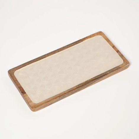 HOMESCAPES Capiz Style Enamel and Mango Wood Serving Tray