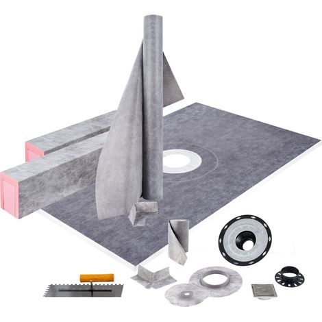 Kit de seuil de douche étanche 48x72 cm, avec bride centrale PVC 10 cm, grille inox 10 cm, 2 seuils découpables et truelle, pour salle de bain (1/5)