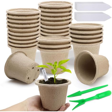 30 Pack Biodegradable Recycled Paper Grow Pots - Complete Kit with 30 Plant Labels and Practical Growing Aid for Gentle Potting, Ideal for Vegetables, Plants (1/5)