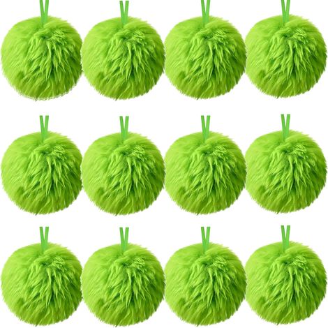 12 boules de pompon en fausse fourrure de Noël, boule vert, boule en peluche pour costume de Noël, décoration d'arbre de Noël, moelleuse (1/5)