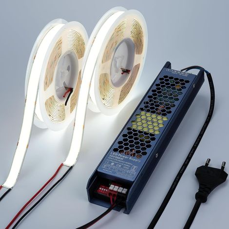 Large 15mm Ruban LED COB Super Lumineux 24V 10m avec Transformateur Bande LED CRI 92 Autocollante 25W/m 960LEDs/m 2750lm/m pour Décoration Maison, Bureau, Cuisine, Eclairage (1/5)