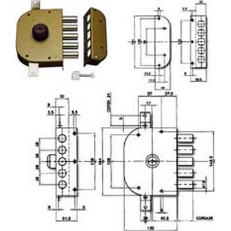 1PZ SERRATURA TRIPLICE DA APPLICARE SENZA SCROCCO A POMPA 3200 - mm.60 DX (3200C-02)
