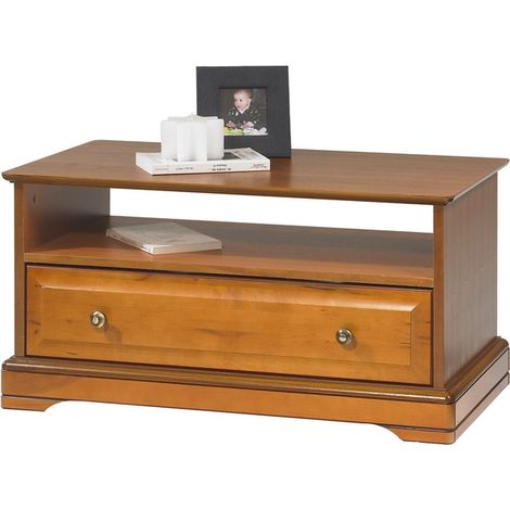 Table Basse Merisier 1 Tiroir 2 Faces Traversant 1 Niche L 82.4 H 41.6 P 46.5 cm (1/5)