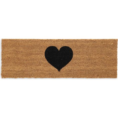 Alfombrilla de puerta antideslizante para interior y exterior con motivo de corazón 80 x 40 x 1 cm de fibras de coco marrón 130015586 (1/4)
