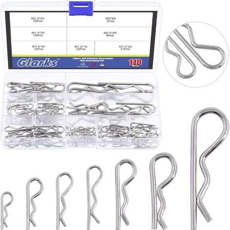 Assortiment de 110 pinces à cheveux en acier inoxydable 304 pour automobile, mécanique, garage, équipement électrique, voitures, camions, tondeuses à gazon, réparation de petits moteurs (1/5)