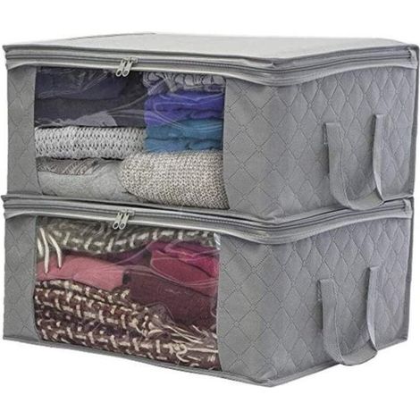 Lot de 2 sacs de rangement pour vêtements, sacs de rangement pour couettes et oreillers, organiseur de vêtements réutilisabl (1/4)