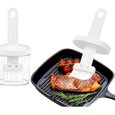 Oil Bottle Brush Set - Includes an oil bottle and a brush - For cooking, baking and grilling - White (1/4)