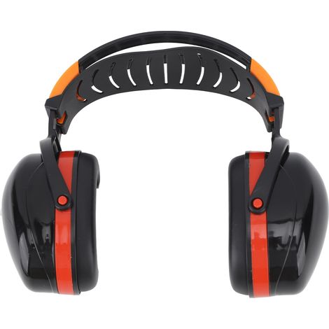 Casque antibruit pliable et léger, protection auditive optimale, idéal pour le jardinage et la tonte de pelouse, noir et rouge.