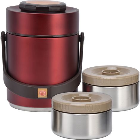 Isolierte Lunchbox mit hohem Fassungsvermögen (1,5 l), Edelstahl, tragbar, wärmeisolierend, vakuumierbar, Bento-Box für Erwachsene und Studenten, Rot (1/5)
