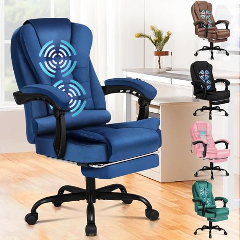 Bürostuhl Gamingstuhl Massagefunktion Fußstütze Masg Wildleder Blau (1/5)