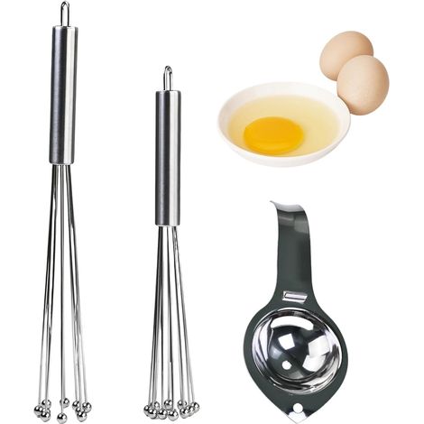 2 Pièces Billes En Acier Inoxydable Fouet Cuisine(10 Pouces, 12 Pouces) Et 1 Pièce En Acier Inoxydable Separateur Oeuf, Petit Fouet Cuisine, Pour Remuer, Battre Les œufs Et Faire Mousser (1/5)