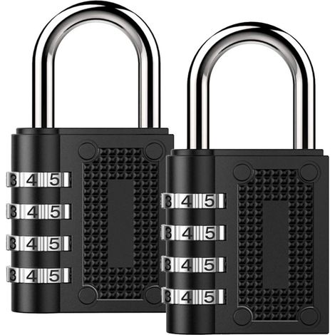 Cadenas de sécurité à combinaison - [Lot de 2] Cadenas résistant aux intempéries avec molette lisse à 4 chiffres pour école, salle de sport, rangement extérieur, armoire - Noir (1/5)