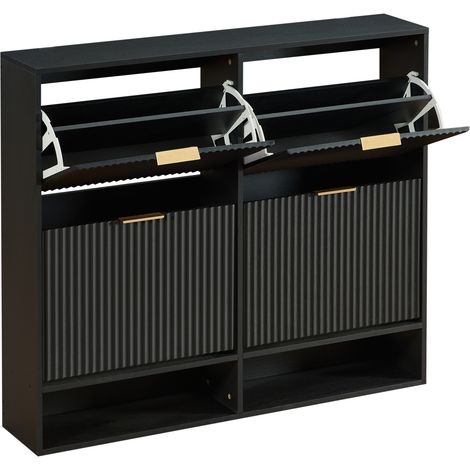 Meuble à chaussures noir 120 x 24 x 102 cm avec compartiments réglables et protection anti-basculement (1/5)