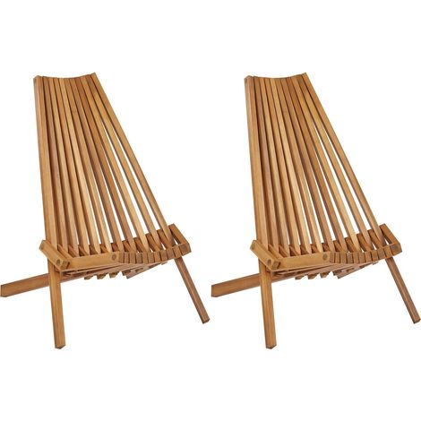 Set of 2 Garden Chairs BELLANO Acacia Wood Brown