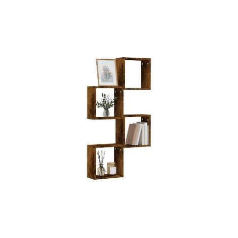 Étagères murales sous forme de cube 4 pcs chêne fumé 30x15x30 (1/5)