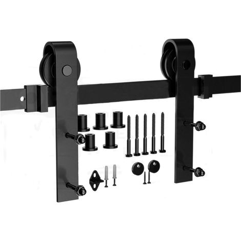 Kit de quincaillerie pour porte de grange Quincaillerie de rail de porte coulissante, kit de rail de porte coulissante en bois, kit de glissière for système de porte de grange Facile à installer en do (1/5)