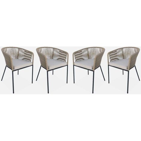 Sillón de jardín de cuerda y acero galvanizado, set de 4