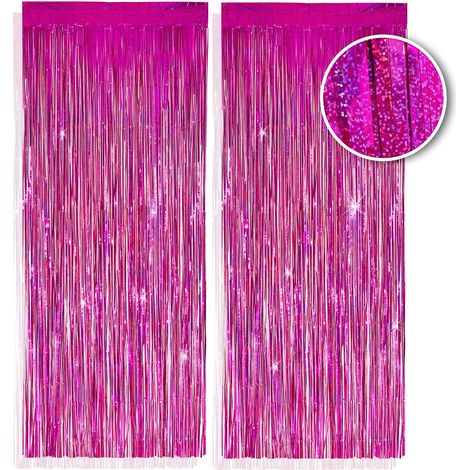 2 pièces Rideau en franges, 1x2,5m, finition métallique rose, décoration murale, fond photo, fête Nouvel An (1/5)