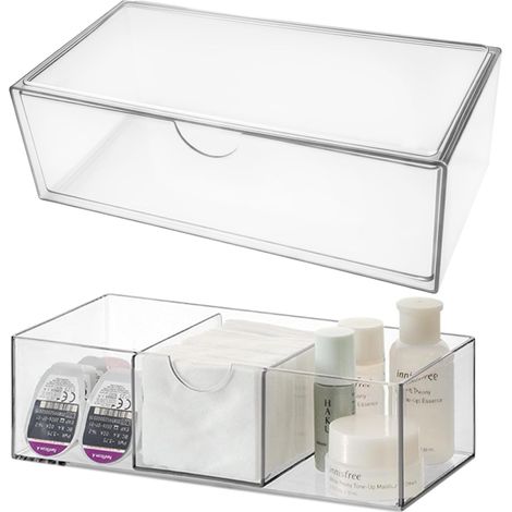 Lot de 2 boîtes acrylique fermées (20×10×7 cm), grandes capacités, rangement cosmétiques/pinceaux pour salle de bain. (1/5)