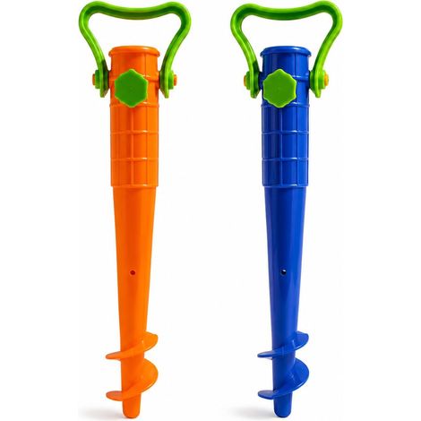 Paire de piquets universels pour parasol de plage jusqu'à 37 mm – 2 supports vissables pour sable, terre et pelouse – Fixation stable – Couleurs aléatoires (1/4)