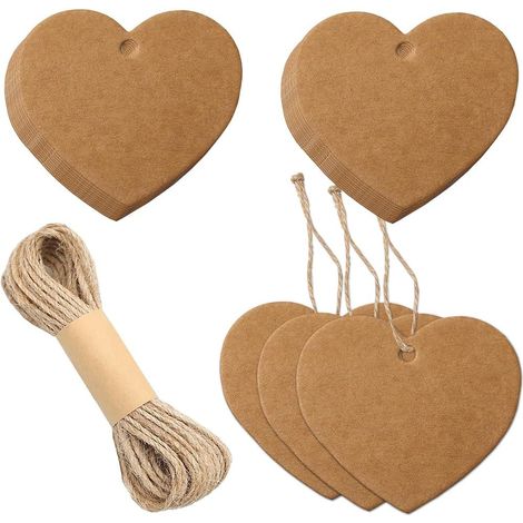 100pcs Kraft Paper Heart Shape Wedding Favour Tags Gift Tags with String (1/5)