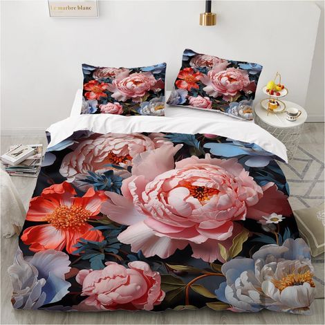 Bettwäsche-Set 200x200 cm mit Blumenmuster, Mikrofaser, 3-teilig