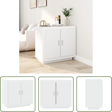 The Living Store Buffet Blanc 80x40x75 cm Bois d'ingénierie - Buffet - Meuble De Rangement - Commode - Mobilier Blanc - Meuble Design (1/5)