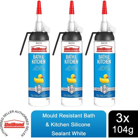 UniBond Mould Resistant Bath & Kitchen Silicone Sealant White, 104g, 3pk (1/5)