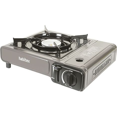 Réchaud à gaz portable 1 brûleur – Allumage piezo – Fonctionne avec cartouches isobutane – Dispositif de sécurité 5,5-7,0 bar – Habitex (1/5)
