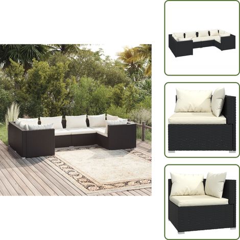 Cuscini da giardino - vidaXL Set Mobili da Giardino 6 pz con Cuscini in Polyrattan Nero - Sedute da esterno